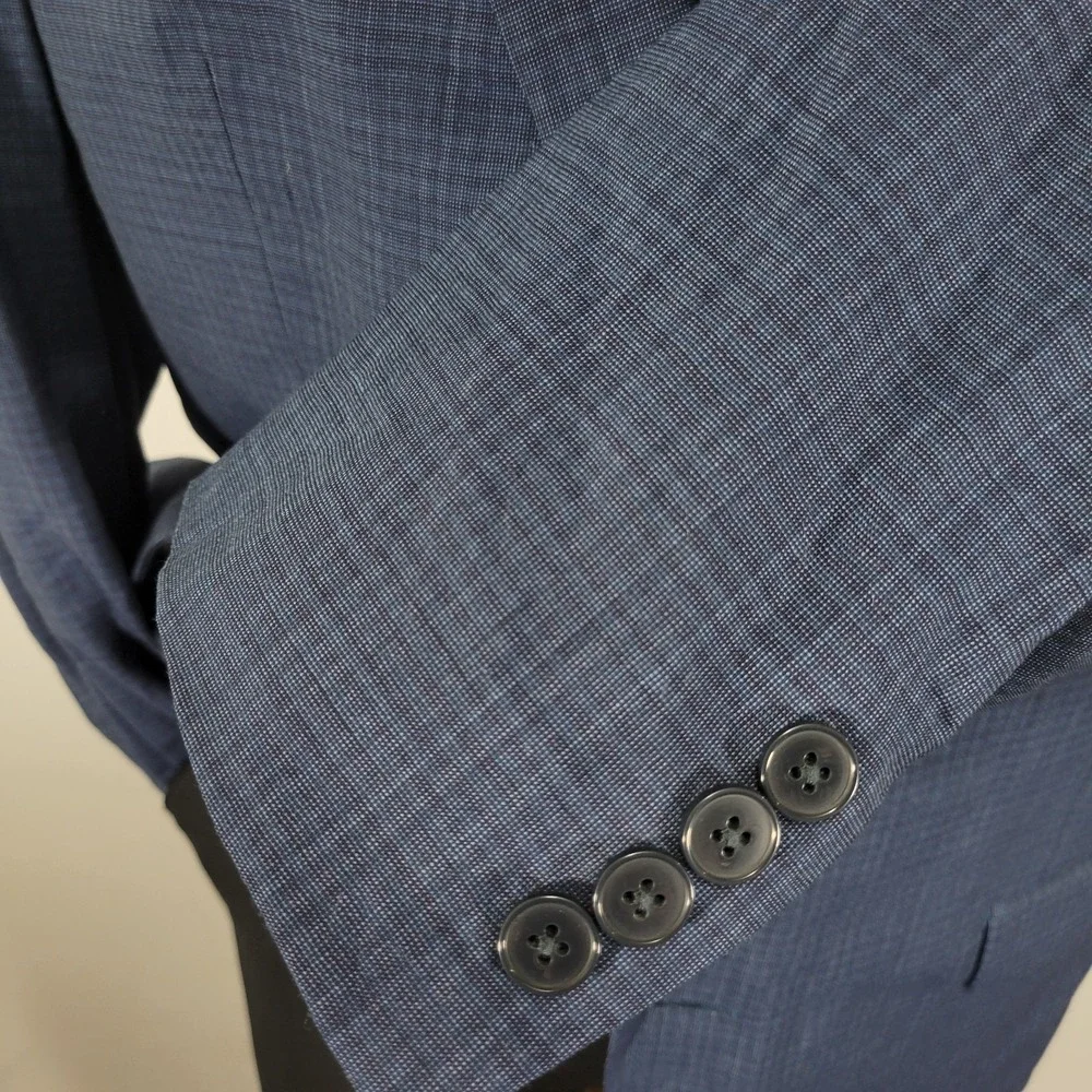 Calvin Klein Men's Sport Coat‎ Blazer Two Button Navy Blue Checked Wool Size 44R